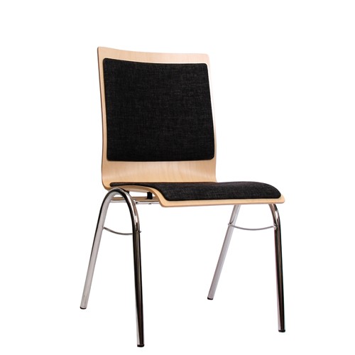 Holzschalenstuhl / Stapelstuhl COMBISIT B40 mit Sitz- und Rückenpolster, Uni-Stoff dunkelgrau