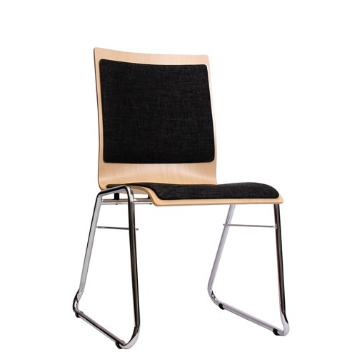 Holzschalenstuhl / Stapelstuhl COMBISIT C40 mit Sitz- und Rückenpolster, Uni-Stoff dunkelgrau